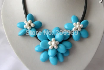 

AA 004124 stunning handmade baroque freshwater pearl turquoise flower necklace