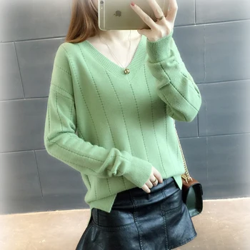 

New Fashion Women's Sweaters Ladies Casual V neck Pink Crochet Knitwear cashmere women vintage sweater