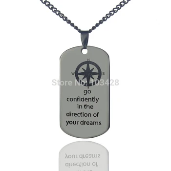 

AILIN Personalized Name Dog Tag Necklace Compass Initial Pendant Engraved Your Faith & Love Necklace Mens Titanium Chain