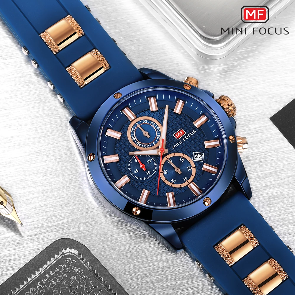 MINIFOCUS Quartz Male Sports Watches Silicone Band Watches Racing Men Students Chronograph Watch Men's Glow Hands Clock MF0089