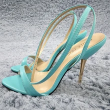 Женские босоножки на высоком тонком каблуке-шпильке; пикантные вечерние женские туфли из искусственной кожи с открытым носком и ремешком на щиколотке и пряжкой; Цвет Небесно-голубой; 3845-i6