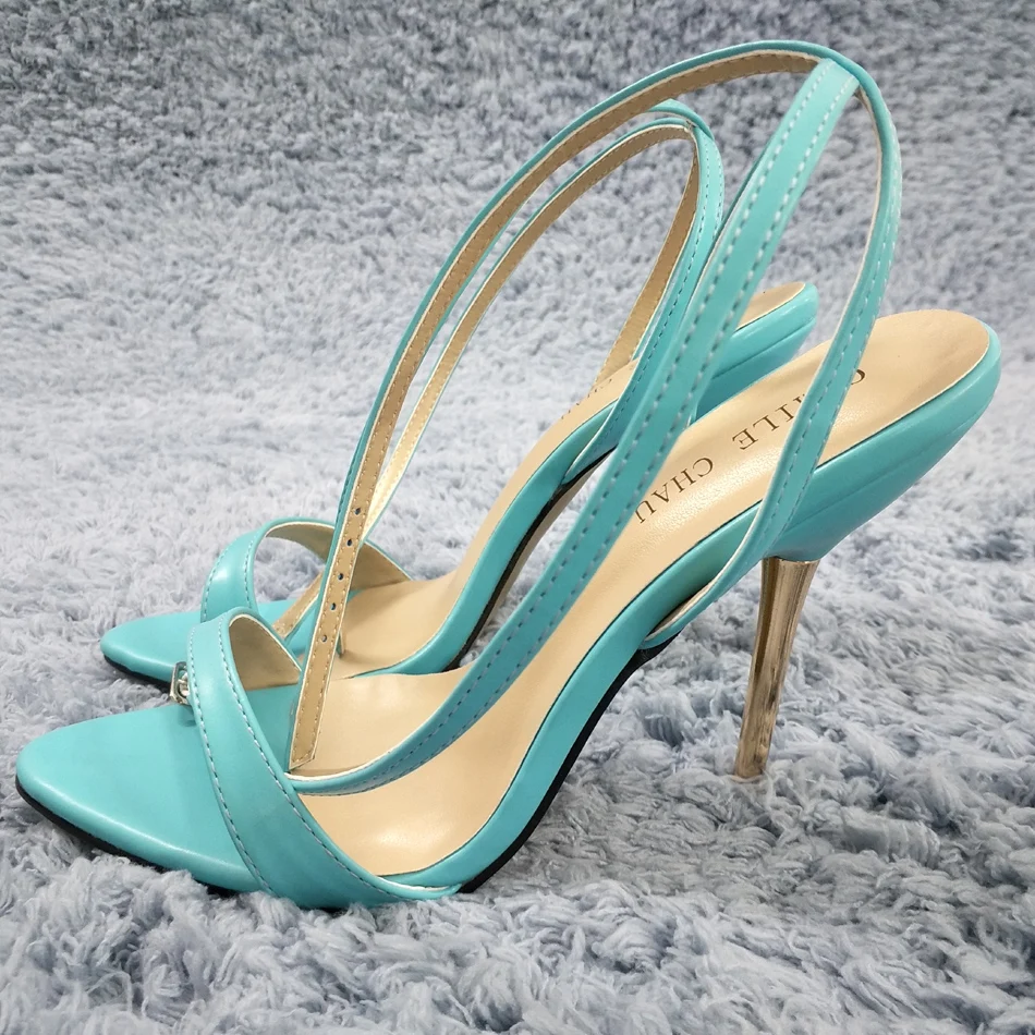 

Women Stiletto Thin Iron High Heel Sandals Sexy Ankle Strap Buckle Open Toe Sky Blue PU Party Bridals Ball Lady Shoes 3845-i6