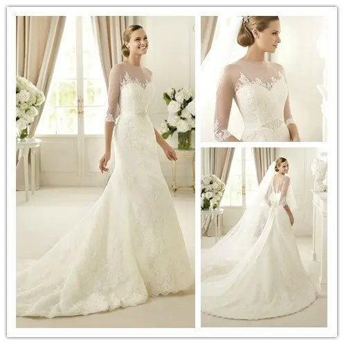 elegant lace 3 4 sleeve wedding dress ...