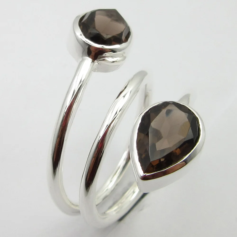 

Smoky Quartzs ADJUSTABLE Ring Size 8.25 Solid Silver Fashion Gem Stone Unique Designed