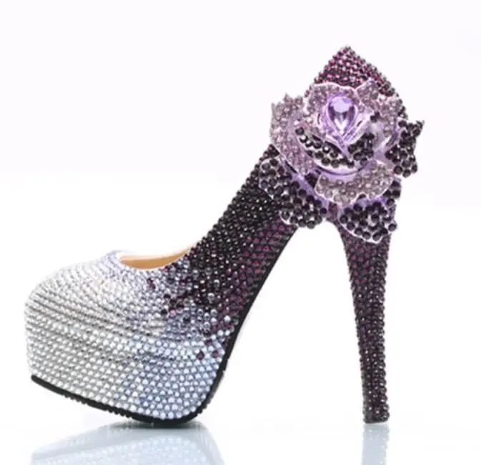 Purple silver crystal wedding party pumps shoes woman super high heels platforms HS145 crystal rhinestone rose flower party shoe Purple silver crystal wedding party pumps shoes woman super high heels platforms HS145 crystal rhinestone rose flower party shoe