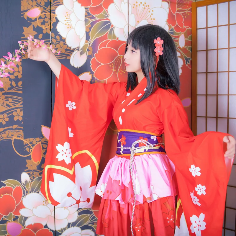 

Elegant Women Cosplay Costume Japanese Style Lady Geisha Clothing Vintage Original Tradition Yukata Dress Sexy Red Cherry Kimono