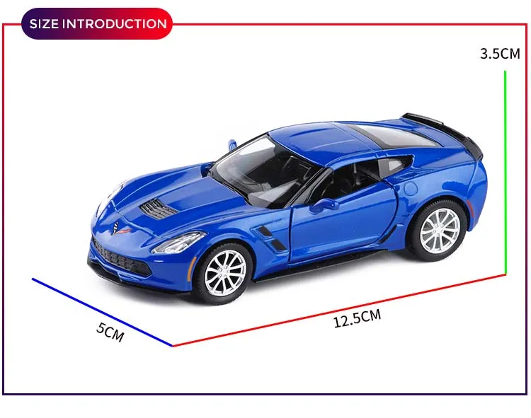 1/36 Chevrolet Corvette C7 металлические Литые под давлением машинки, игрушка с откидной спинкой, модель автомобиля из сплава, миниатюрный автомобиль для дня рождения, детские игрушки, подарки