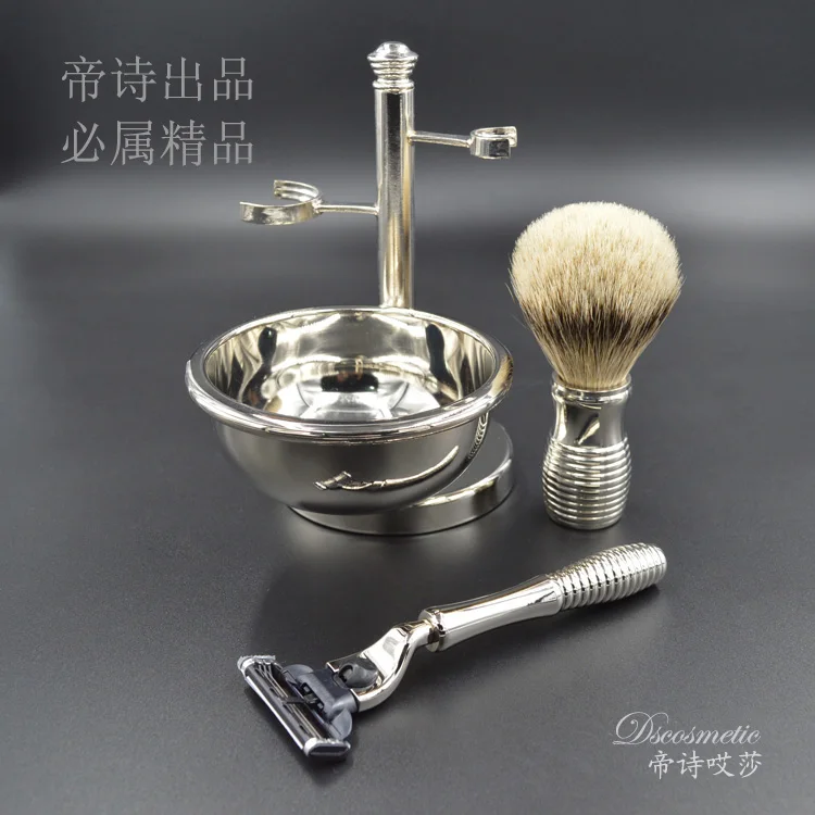 Pêlos de Texugo Pincel de Barba Stand e Metal e Tigela Tigela de Barbear para Homens Dscosmetic Alta Qualidade Silvertip Barbear de Barbear para Homens Mach 3 Navalha Barbear 6 High Quality shaving brush