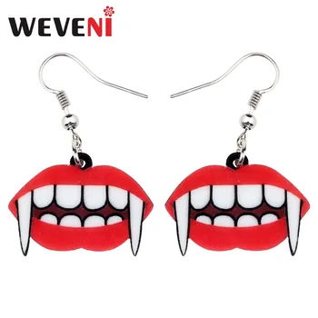

WEVENI Acrylic Halloween Vampire Lips Earrings Drop Dangle Big Long Party Decoration Jewelry For Women Girls Ladies Gift Brincos