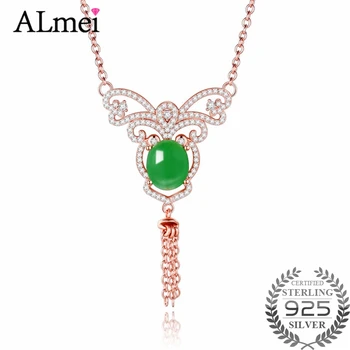 

Almei 2ct Green Chalcedony Necklace Butterfly Pendant Necklaces Tassel Rose Gold Color 925 Sterling Silver Jewelry Box 40% FN045