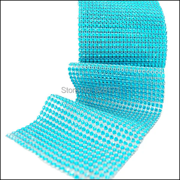 

Free Shipping 4.5"x10yards(24rows, 30ft) Turquoise Diamond Mesh Wholesale Diamond Rhinestone Wrap Roll for Wedding