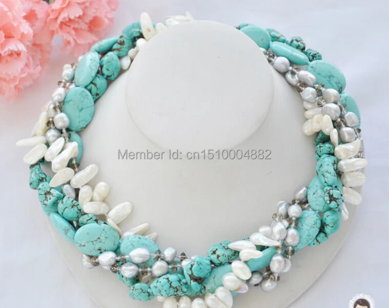 

free shipping 5row 19" blue gray baroque pearl Smoky quartz NECKLACE