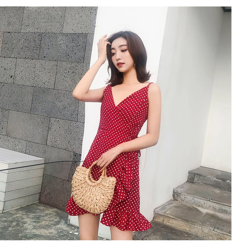 

Women's Short Dress Mini Dress Sling V Neck Woman Tops Elegant Female Spaghetti Strap Dresses