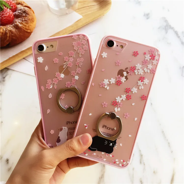 Phone Case For iphone 6 6s 6plus 6splus 7 7plus Ring Kickstand Cherry Cat Pattern TPU+PC Covers Soft Cases | Мобильные телефоны и