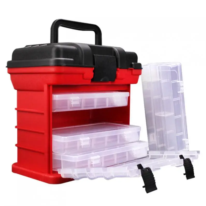 Caixas de Pesca Camadas Durável Portátil Carpa Pesca Carretel Linha Isca Ferramenta Armazenamento Caixa 26x15x25cm 4