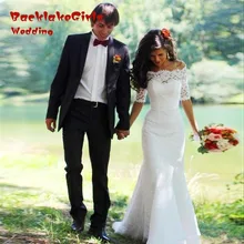 Romantic A-Line Lace Wedding Dress 2017 Sexy Off The Shoulder Short Sleeve Vestido Noiva Custom Made Robe De Mariage China