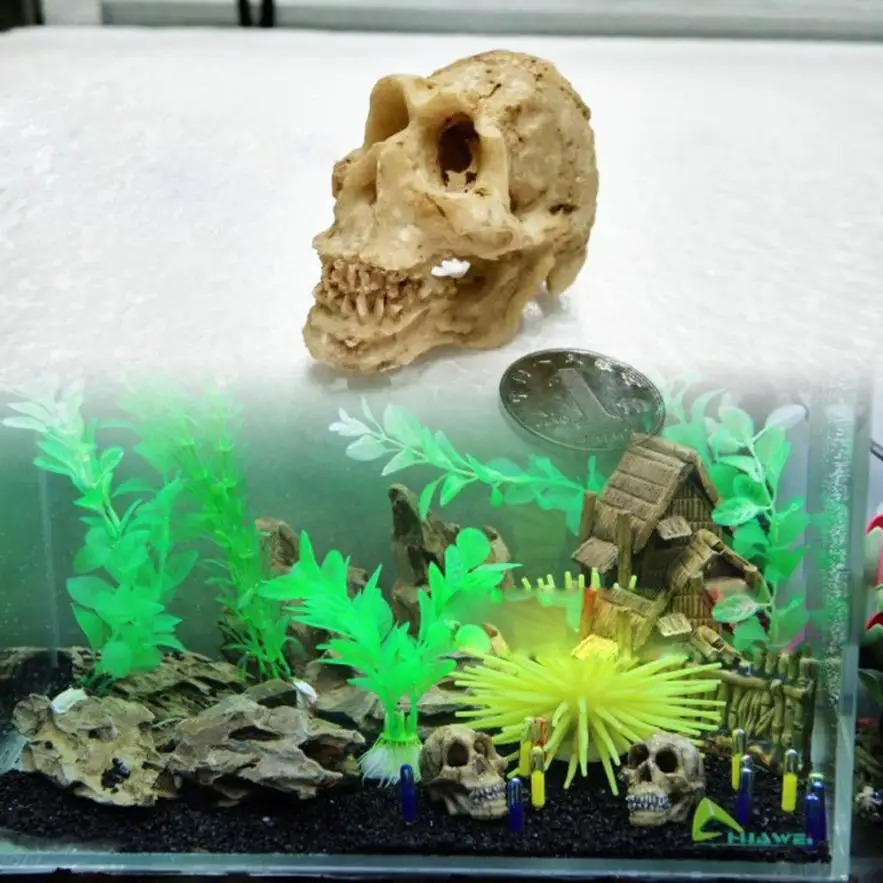 

Halloween Aquarium Decorative Resin Skull Crawler Dragon Lizards Decoration t1220