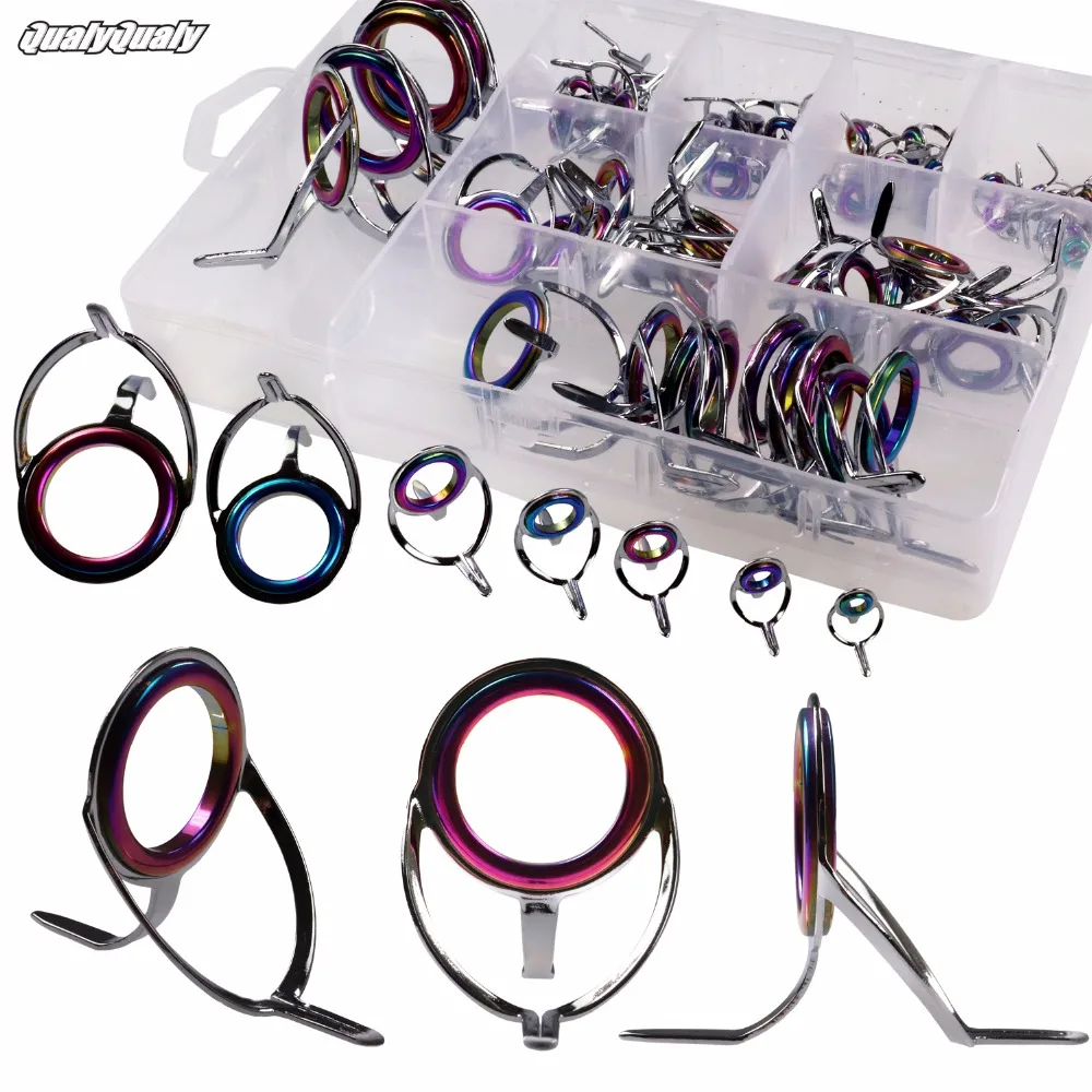 

75 Pcs Fishing Rod Guides Guide Repair Kit Double Leg Rainbow Colorful Ceramic Ring Fishing Rod Guides Tip Tops Rod Accessories