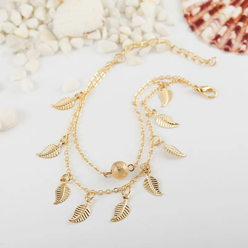 

2019 Bohemia Beach Barefoot Sandals Anklet Chain Gold Leaf pendant Foot Bracelet Fashion Jewelry for Women Ankle Wholesale