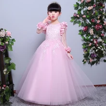 2017 Новый Sweet Pink Цвет Бальное платье Принцессы Девушки Платья для Свадьбы Party Girl Театрализованное Длинное Платье kids Party Платья конструкции