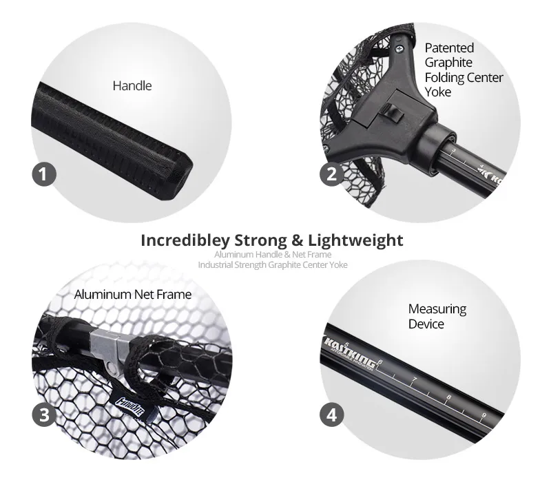 KastKing, 115 см, 193 см, Выдвижная складная рыболовная сеть, алюминиевая ручка с резиновой ручкой, супер прочная, легко переносится, складная сеть