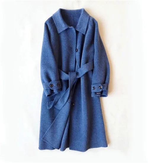 Женское шерстяное пальто шерстяное пальто Новая модная Высококачественная дизайнерская шерстяная Корейская свободная шерстяная Верхняя одежда длинный дизайн - Цвет: Smog Blue