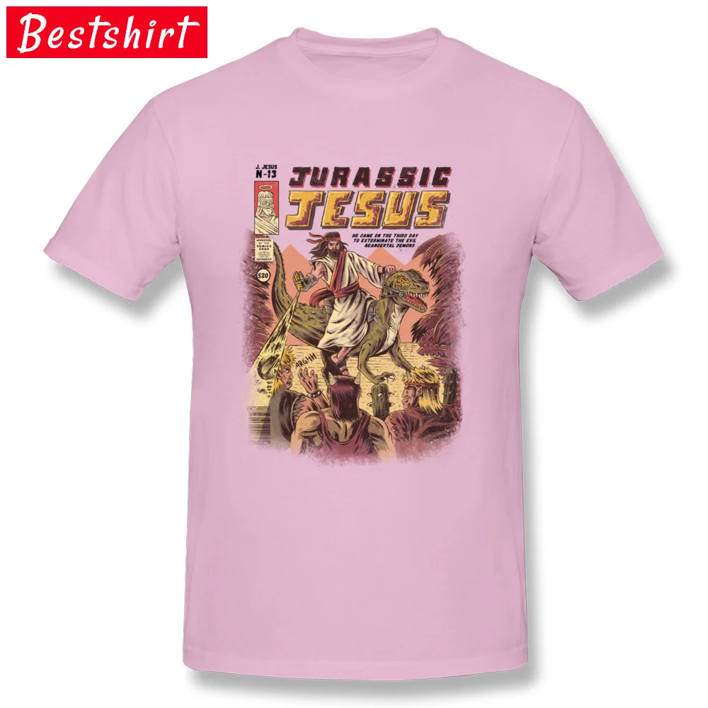 JURASSIC JESUS Oversized Slim Fit Tops Shirts Crew Neck Summer All Cotton Short Sleeve T-shirts for Men Funny Tops Tees JURASSIC JESUS pink