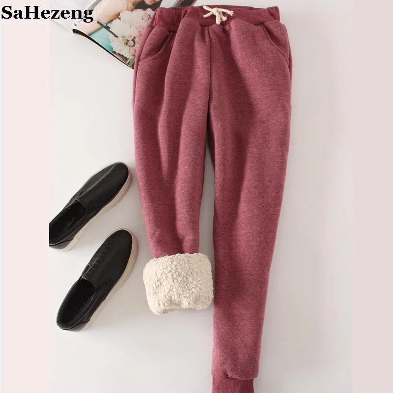 

SaHezeng Thick Velvet Warm Pants Trousers Women 2017 Winter Casual Drawstring Elastic Waist Pants Loose Solid Sweatpants P22-1