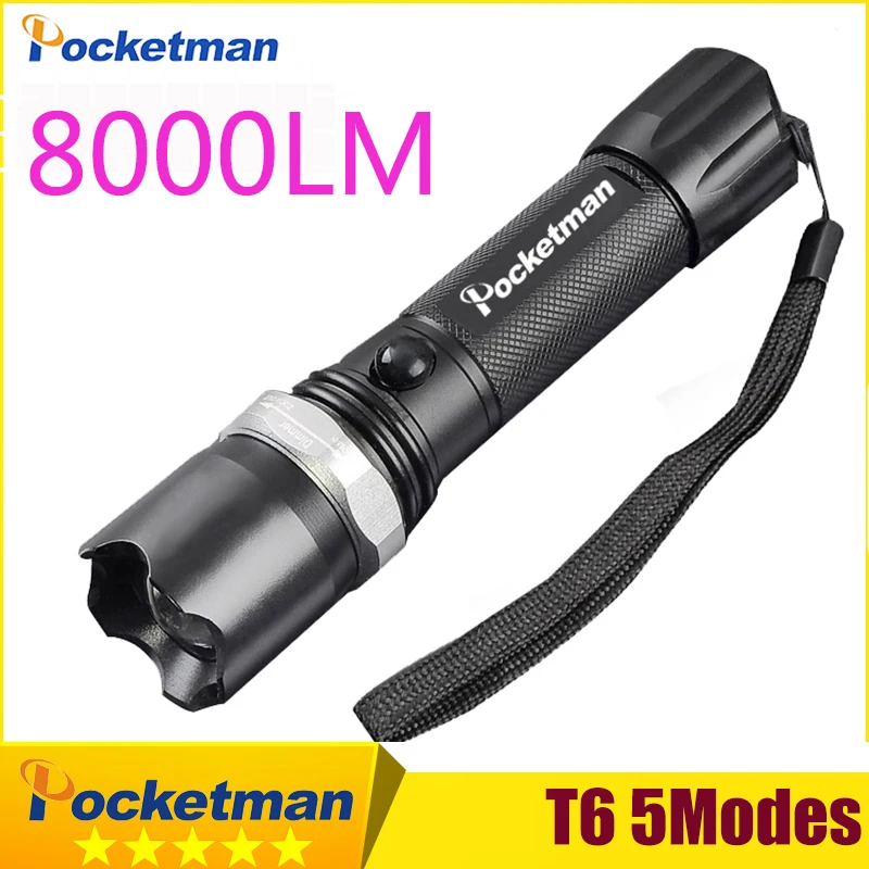 

XM-L T6 Led Flashlight 8000Lumens Led Torch Zoomable Waterproof Tactical Flashlight lanterna for 1x18650 Camping Hiking z30