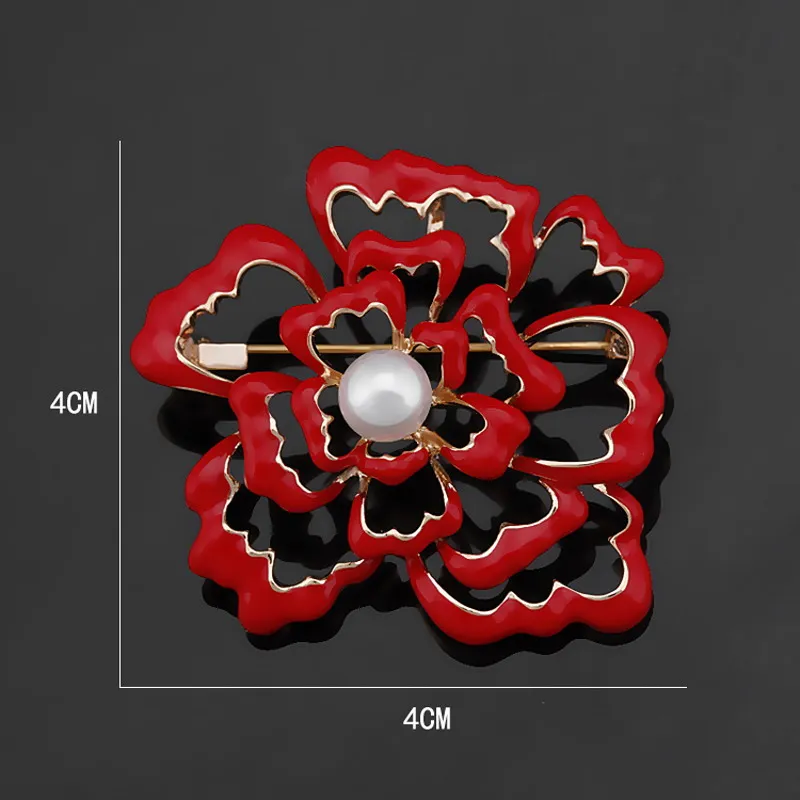 Baiduqiandu бренд красная роза эмалированная Мода Коралловая Брошь шпильки для женщин с имитацией жемчуга - Окраска металла: 1205 gold