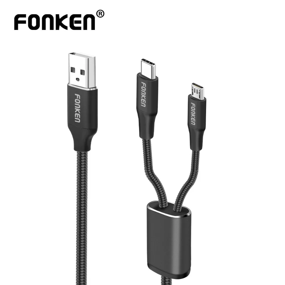 

FONKEN 2 in 1 USB Cable Micro USB Type C Fast Charging Cable USB Cord Phone charger Nylon Braided for Android Mobile Phone Cable