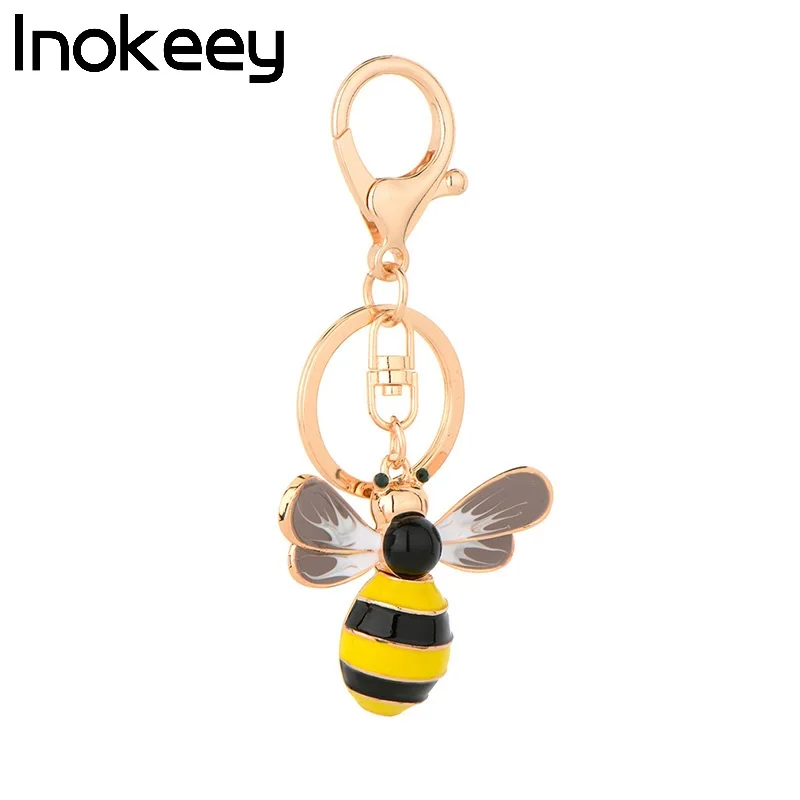 

Inokeey Alloy Yellow Bee Key Chain Women Metal Enamel Insects Accessories Bag Key Ring