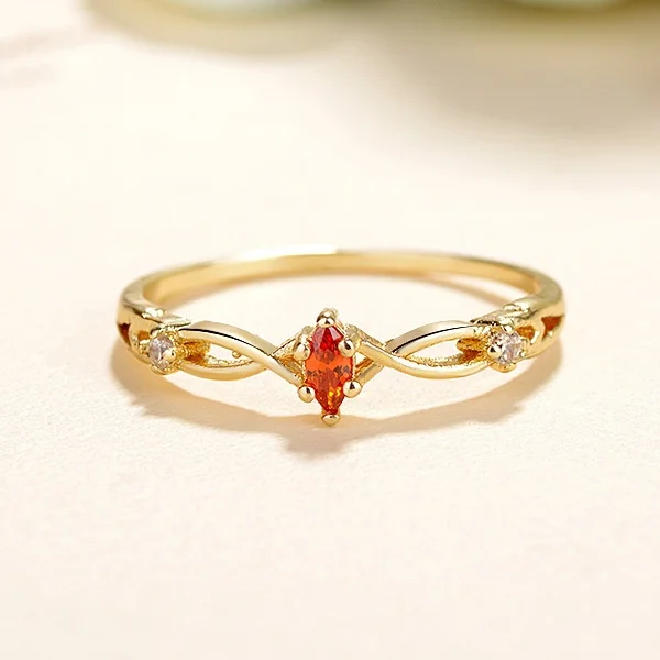 

Light Luxury Ring Set with Zircon Very Slim Female Ring Red Oval Zircon Ring