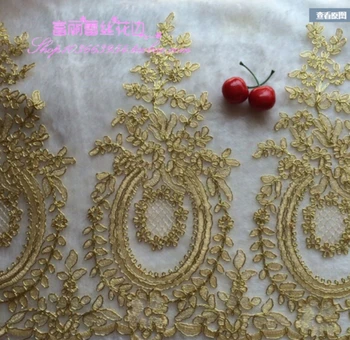 

2 Meters Delicate Free-shipping Wedding Dress Lace Applique Gold Thread Embroidery Lace Fabric Accessories Trim 34cm