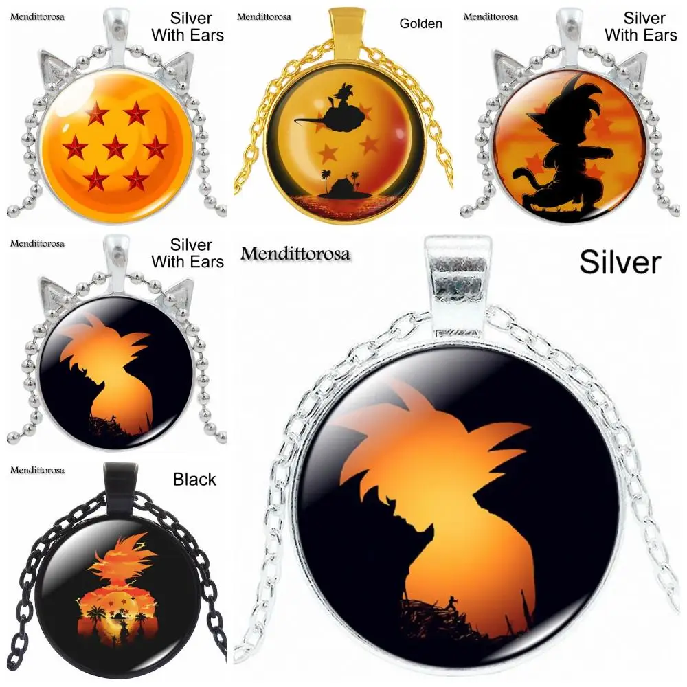 

Fashion Silver Plated Jewelry Glass Cabochon Long Chain Necklace Pendant Necklace For Girls Handmade Gift Dragon Ball