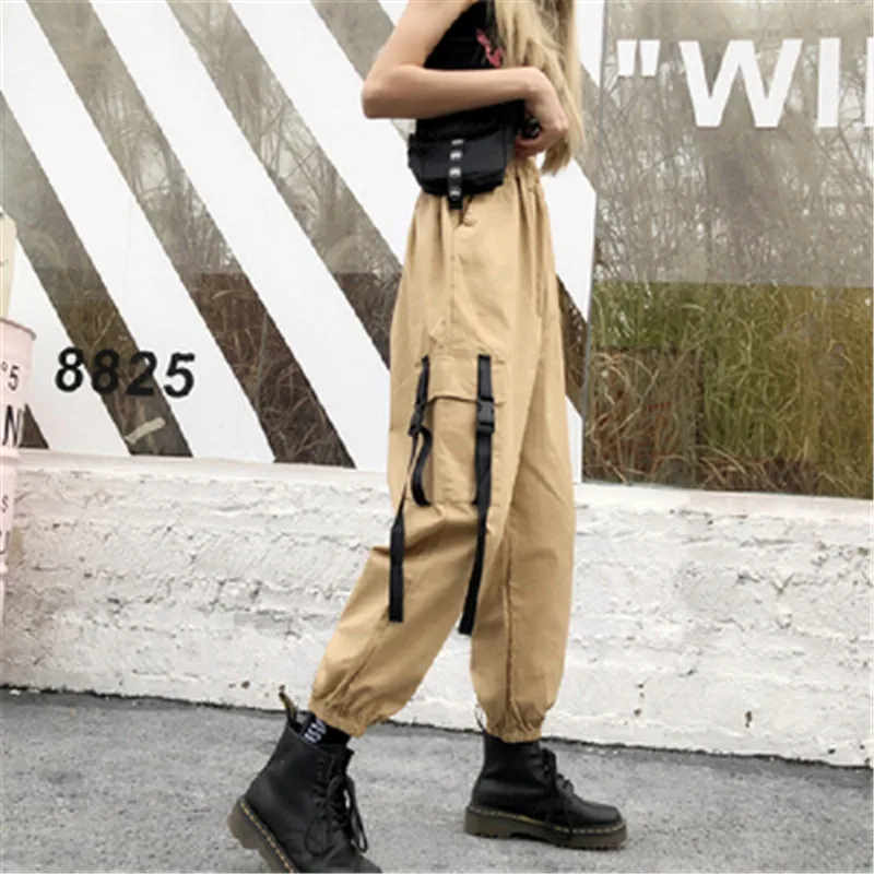 WKOUD женские штаны карго 2019 Модные свободные уличные брюки хип-хоп до щиколотки брюки Harajuku черные тренировочные брюки P8980