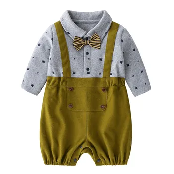 

Newborn Baby Boy Rompers Gentleman Bow Tie Long Sleeve Cotton Baby Jumpsuit Toddler Boys Clothes