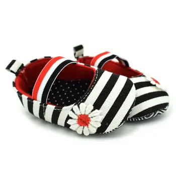 

Newborn Baby Girls Shoes Flower Cotton First walker Shoes Soft Soled Striped Crib Shoes 0-18M
