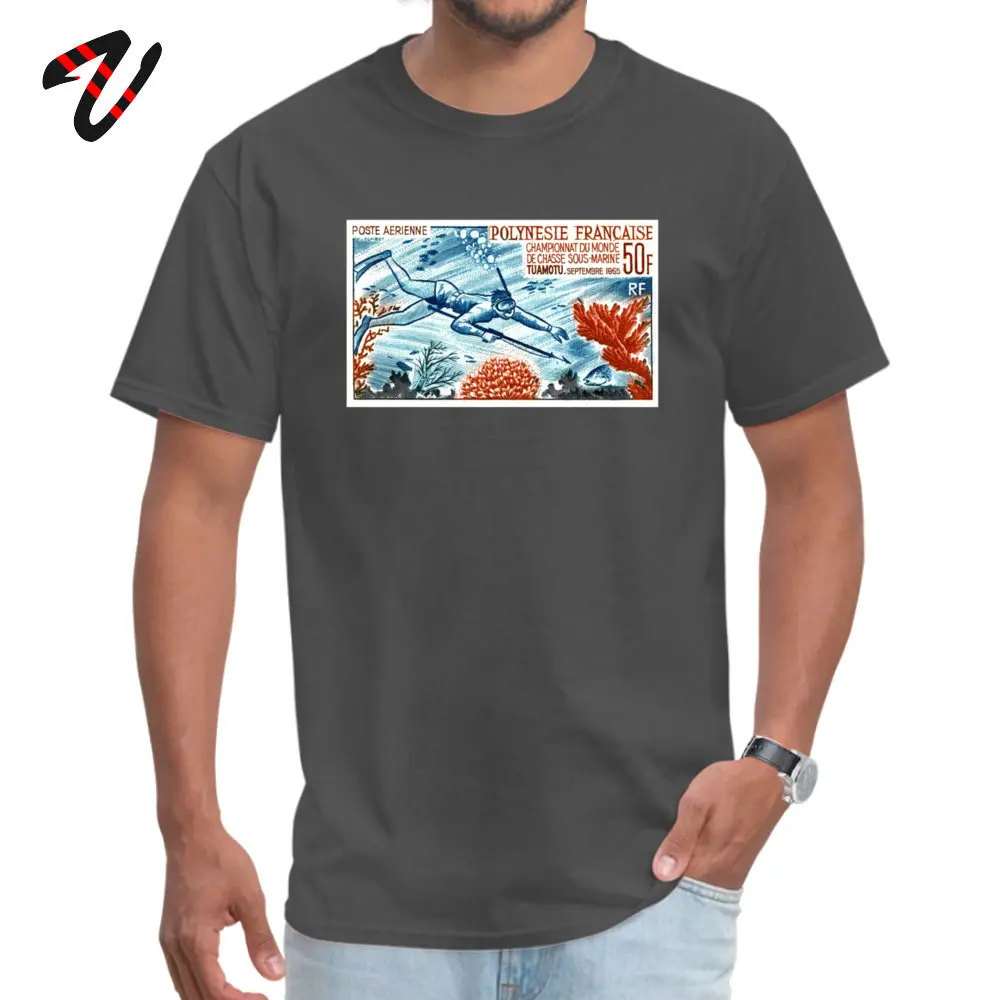 Europe Round Neck Tshirts Autumn Tops Tees Short Sleeve Newest 100% Cotton Summer Tees Casual Men's Free Shipping 1965 French Polynesia Spearfishing Postage Sta carbon