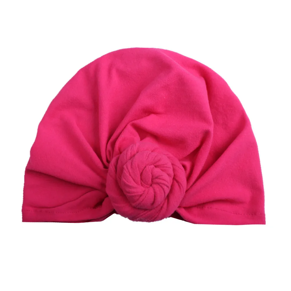 Новые шляпы для девочек BeBe Turban Hood однотонная завязанная шапка унисекс из хлопка мягкие милые шапки Аксессуары для новорожденных - Цвет: Розово-красный