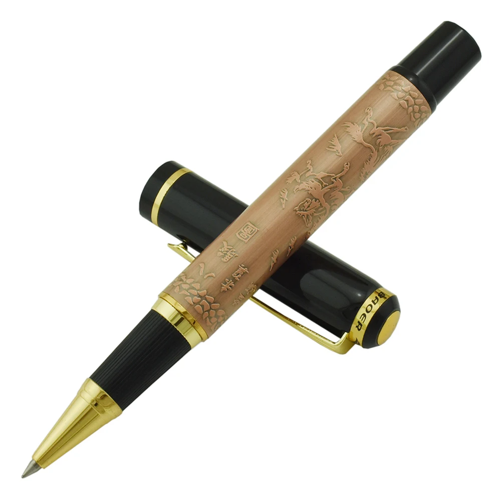 3PCS Baoer 508 Metal Rollerball Pen Beautiful Patterns Silver Clip for Writing 