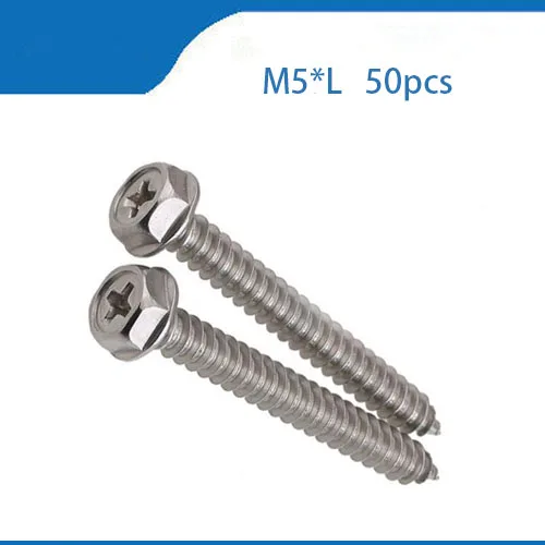 50pcs M4 M5 Phillips Self tapping Screw Flange Hex Head Bolt Cross