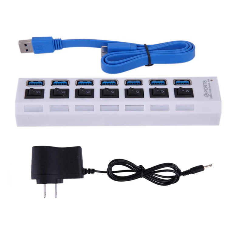 

USB Hub 3.0 High Speed 4/ 7 Port USB 3.0 Hub Multi USB Splitter On/Off Switch for MacBook Laptop PC with EU US Power Adapter