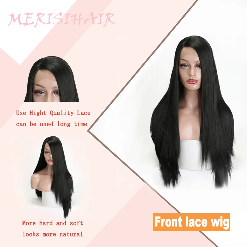 MERISI волос Синтетический синтетический парик для женщин черный длинный прямой 4 цвета Высокая термостойкость волокно спереди Плетеный