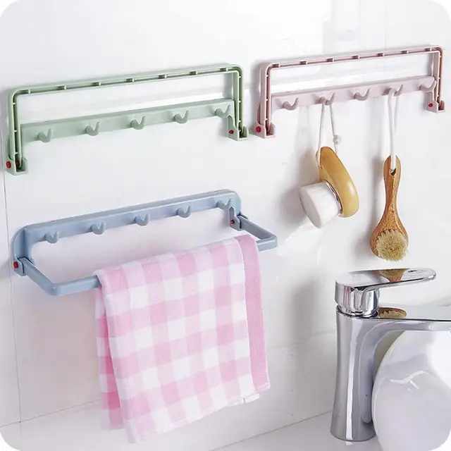 Best Offers Multi-Functional Kitchen Cabinet Door Folding Hanger Towel Hook Bathroom Storage Holder Rack Shelves Kitchen Organizer Holder