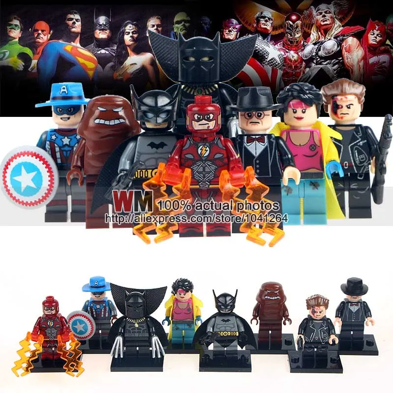 

Building Blocks 8pcs/lot PG8088 Super Heroes X-Men Clayface Flash Panther Batman Cowboys America Model Children Gift Toys