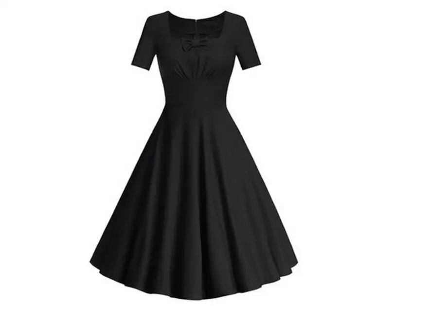 New Ladies Simple Elegant Square Collr Bow Decorated High Waist Black ...