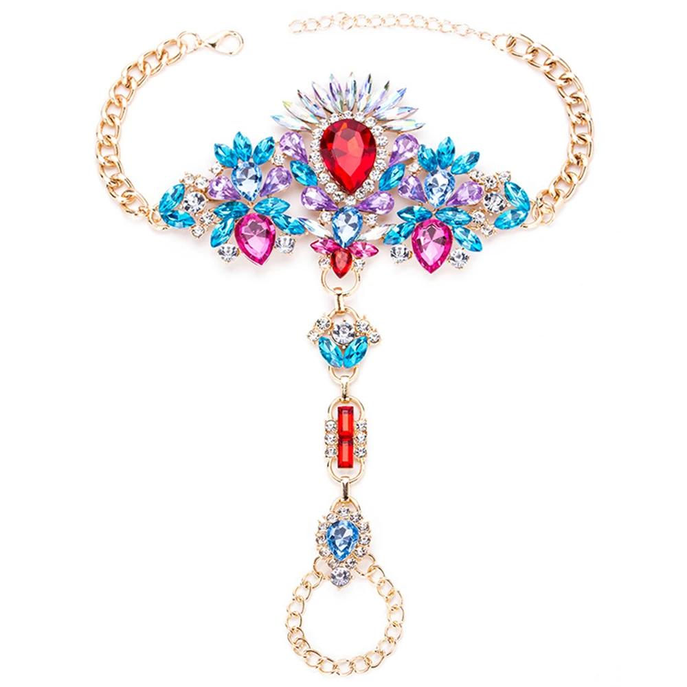

BRT027 High-end Beauty Big Crystal Bridal Luxury Colorful Stone Chain Link Bangle Bracelet Foot Chain Wraps Slave Alloy Jewelry