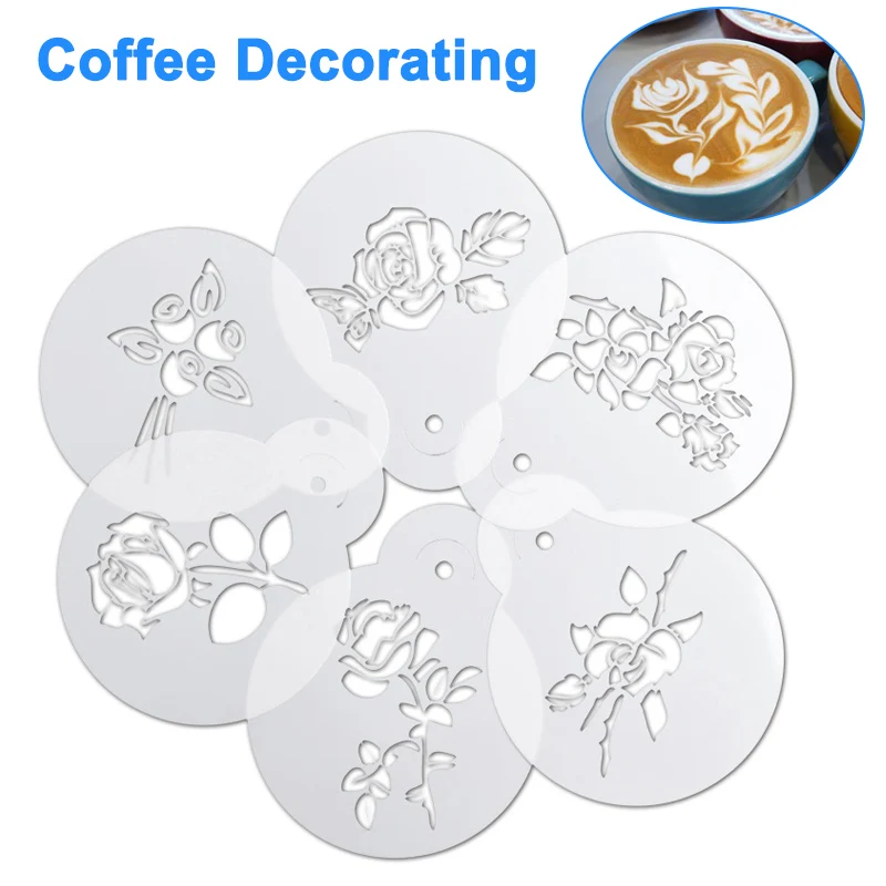 

6pcs Coffee Decorating Stencils Fancy Printing Model Coffee Foam Spray Template LBShipping