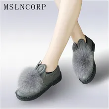 Большие размеры 34-45, новая женская обувь зимние криперы с бантиком и заячьими ушками лоферы на плоской платформе с натуральным кроличьим мехом без застежки zapatos mujer